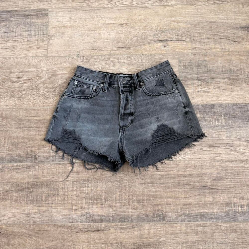 Boyish Cody Distressed High Waisted Shorts Faded Black Gray Size 26